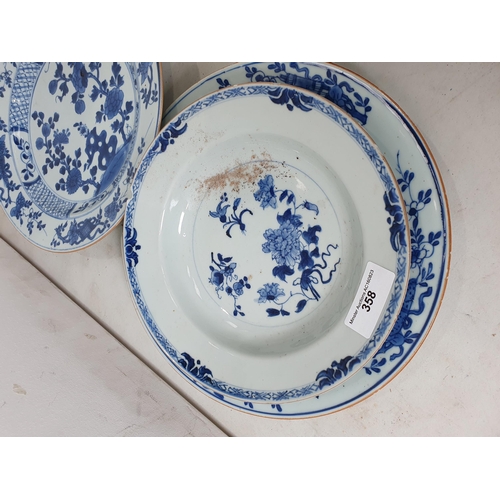 358 - Two 19th Century blue and white Chinese Plates with central floral designs A/F 11