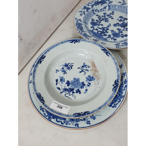 358 - Two 19th Century blue and white Chinese Plates with central floral designs A/F 11