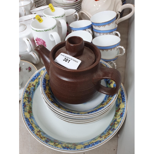 381 - Various Teaware, a brown pottery Teapot, another Teapot etc