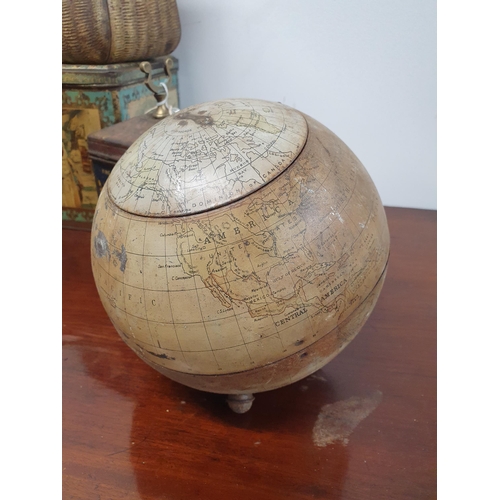 385 - A selection of decorative Tins including a Huntley & Palmer Biscuit Tin in the form of a globe, anot... 