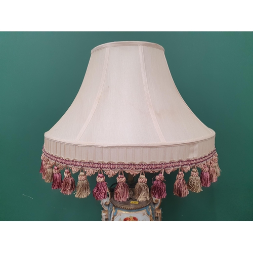 388 - A large porcelain Table Lamp and Shade, decorated panels of flowers and gilt detail, 2ft 8in H, pass... 