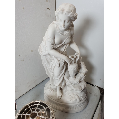 393 - A Parian Figure of Rebecca at the Well with urn, 13in H, an Aynsley Cup and Saucer, a Japanese Plate... 