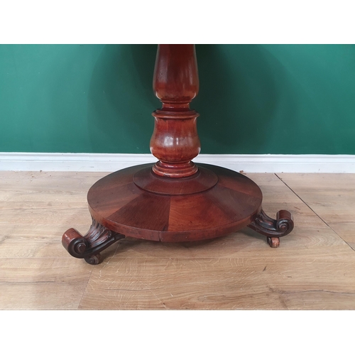 399 - A Victorian mahogany Breakfast Table on baluster column and circular base with scrolled supports 4ft... 