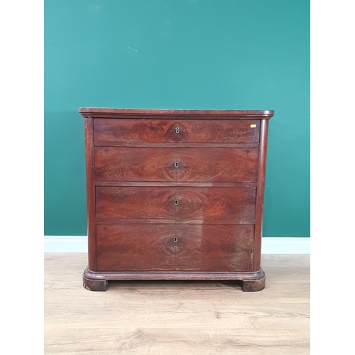 46 - A Continental flamed mahogany veneered Chest of four long Drawers, 2ft 10