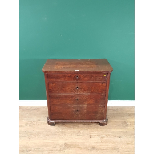 46 - A Continental flamed mahogany veneered Chest of four long Drawers, 2ft 10