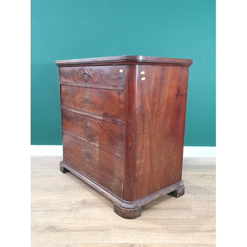 46 - A Continental flamed mahogany veneered Chest of four long Drawers, 2ft 10