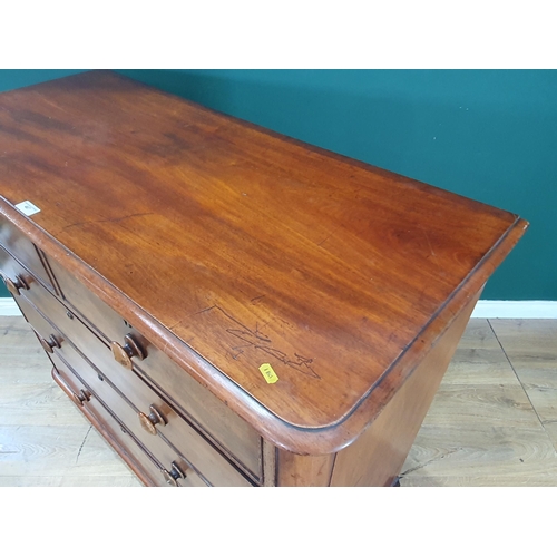 467 - A Victorian flame mahogany Chest of two short and three long drawers raised on turned feet 4ft W x 3... 