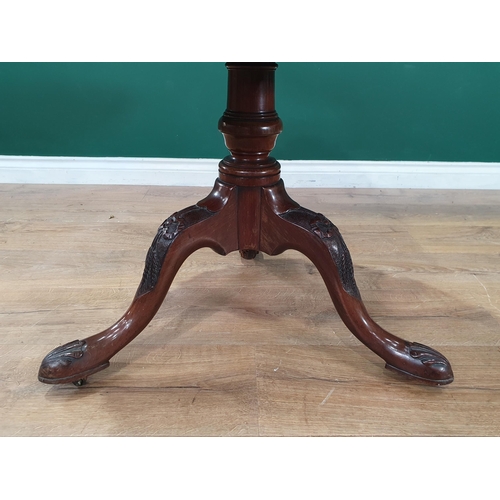 469 - A George III mahogany three tier Dumb Waiter with shaped pie crust tiers on tripod base with shall c... 