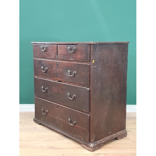 471 - A 19th Century oak Chest of two short and three long drawers 3ft 2in W x 3ft 1in H