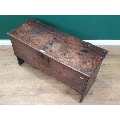 474 - A 17th Century oak six plank Coffer on V cut end supports 3ft 4in W x 1ft 10in H