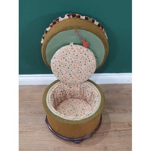 479 - A Victorian circular Work Stool with hinged lid revealing and recessed compartment 1ft 6in D x 1ft 4... 