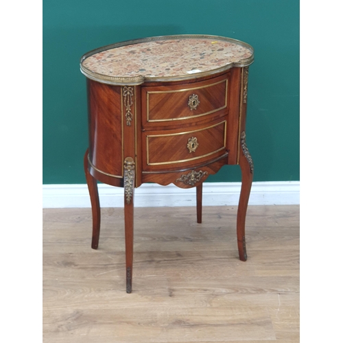 480 - A French style mahogany veneered kidney shaped Side Cabinet with polished stone top and gilded brass... 