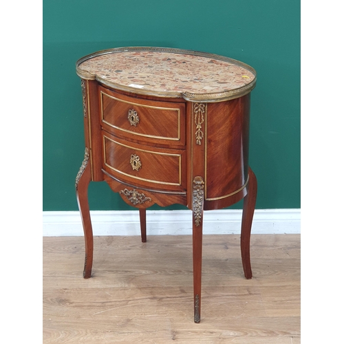 480 - A French style mahogany veneered kidney shaped Side Cabinet with polished stone top and gilded brass... 