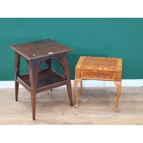 485 - An Arts and Crafts style square Occasional Table A/F and a reproduction side Table fitted single dra... 