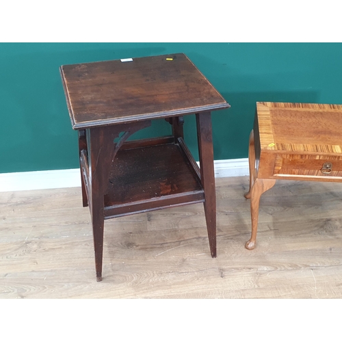 485 - An Arts and Crafts style square Occasional Table A/F and a reproduction side Table fitted single dra... 