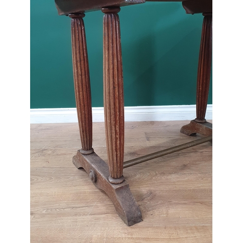 489 - A 19th Century oak Centre Table on reeded supports 2ft 11in W x 2ft 5in H