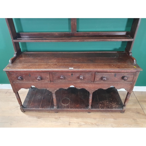 490 - A 19th Century Welsh Dresser with open rack fitted three drawers to pot board base 6ft 9in H x 5ft 1... 