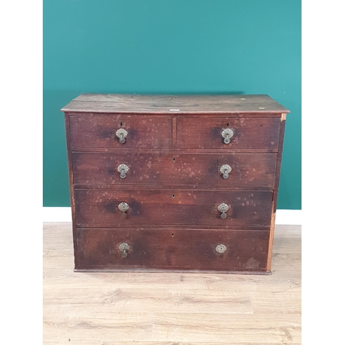 517 - An antique oak Chest of two short and three long drawers 3ft 6in W x 2ft 11in H