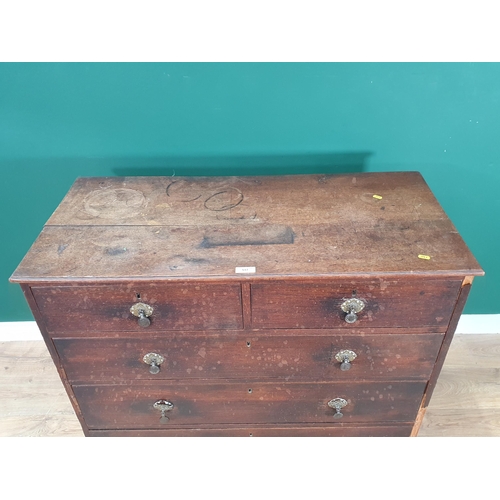 517 - An antique oak Chest of two short and three long drawers 3ft 6in W x 2ft 11in H