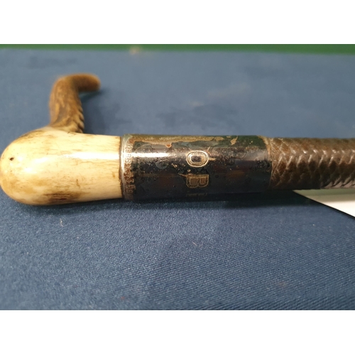 532 - An antler handled Hunting Whip initialled 