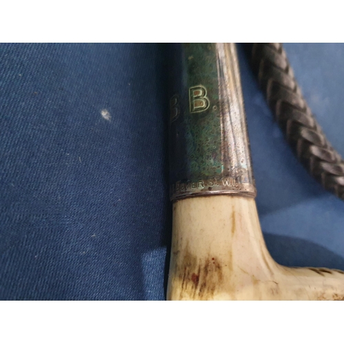 532 - An antler handled Hunting Whip initialled 