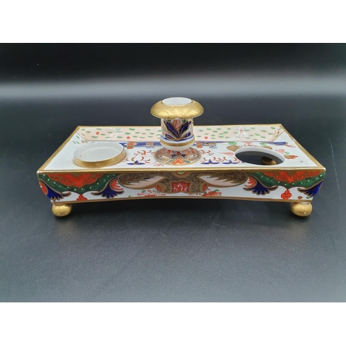 54 - A 19th Century Spode rectangular Inkstand painted Imari pattern in blue, iron red, green and gilt ra... 