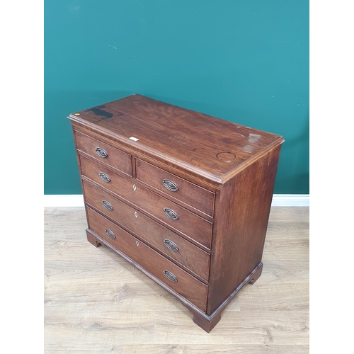 547 - A mahogany Chest of two short, three long graduated Drawers raised on bracket feet, 3ft High x 3ft 5... 