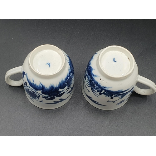 55 - Two early Worcester blue and white Tea Cups, decorated candle fence pattern, open crescent mark, sma... 