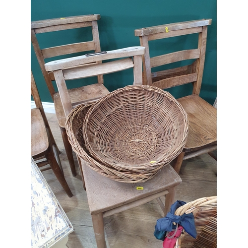 572 - A rustic pine Apple Ladder and three modern metal Wall Pockets/Planters, a set of four Chapel Chairs... 