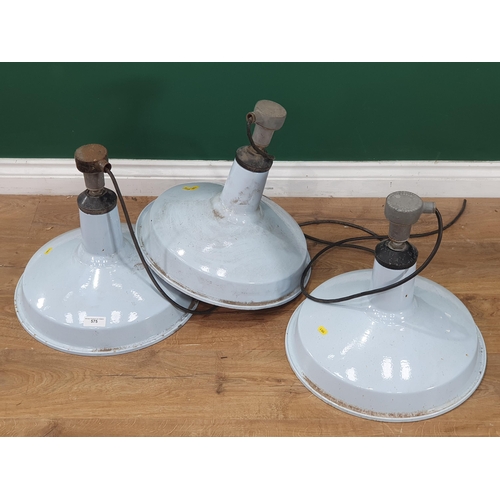 575 - Three pale blue Simplex BX 1096 Industrial Factory Lights Made in England.