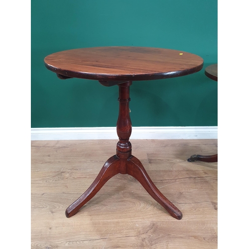 584 - A mahogany tilt top Tripod Table on turned column, and a reproduction Pillar Table with paw toecaps ... 