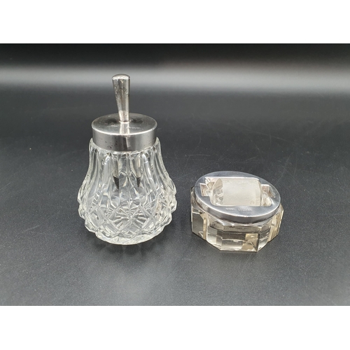 70 - An Edward VII silver mounted glass Stamp Roller, Birmingham 1906, and a silver lidded glass Glue Pot... 