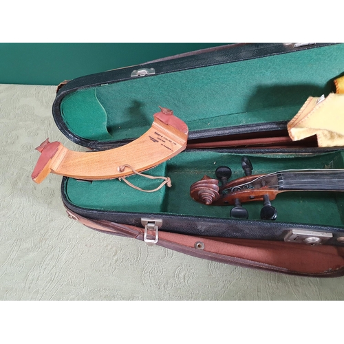 800 - A Violin with double perfling and two piece back in case with outer canvas case and another with two... 