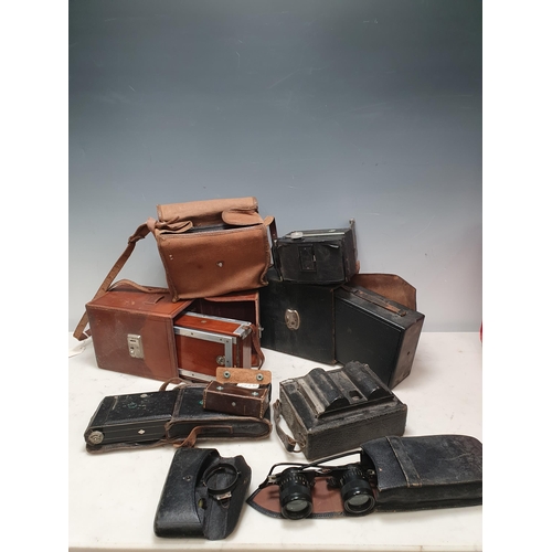 805 - A Plate Camera in fitted leather case and other old Cameras