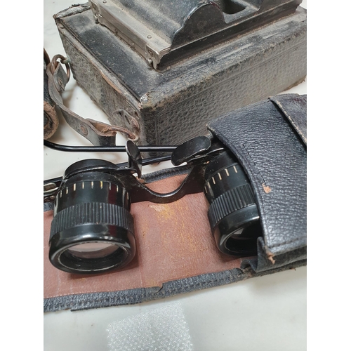 805 - A Plate Camera in fitted leather case and other old Cameras