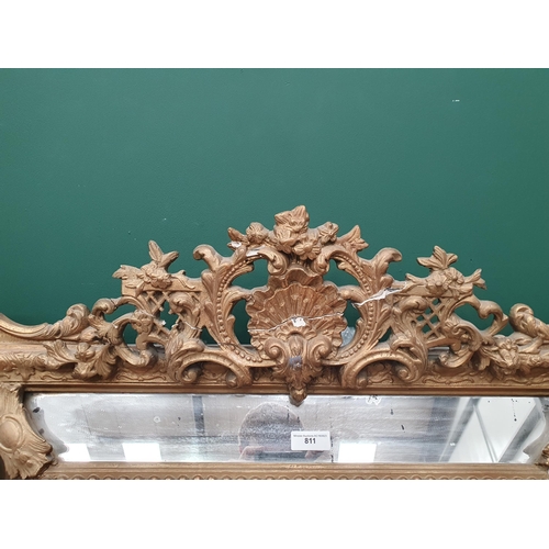 811 - A gilt framed Wall Mirror with pierced scrolled surmount, A/F, 4ft 1in H x 3ft 3in W