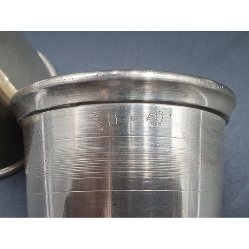 83 - A small Indian silver Beaker, maker: G.K. and a horse's head, a white metal Beaker, struck 15 three ... 