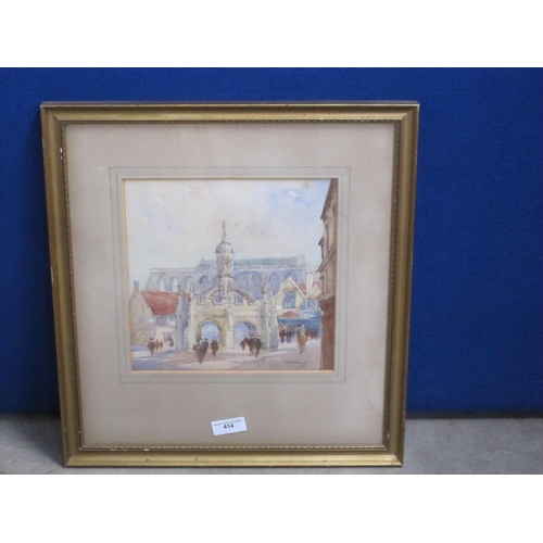 414 - C.F.L. DENING. Malmesbury, signed, watercolour, 12 x 12in; a watercolour depicting a street scene, c... 