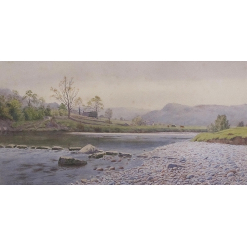 419 - JOHN MACDOUGALL. A tranquil river landscape, signed and dated 1878, watercolour, 9½ x 16in; a waterc... 