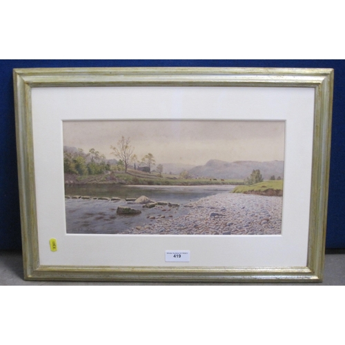 419 - JOHN MACDOUGALL. A tranquil river landscape, signed and dated 1878, watercolour, 9½ x 16in; a waterc... 