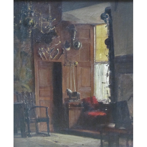 424 - C.L. MITCHELL. A Country House interior, signed, oil on canvas, 12 x 10in