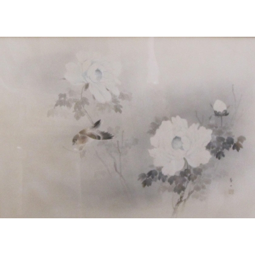 437 - JAPANESE SCHOOL, 20th Century. A Humming Bird and Flowers, watercolour, 20 x 26in