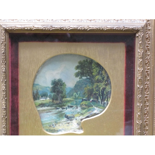 442 - W. SMITH. A tranquil river landscape with a figure on a path, signed and dated 1885, oil painting on... 