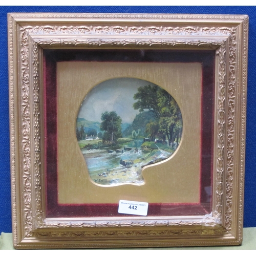 442 - W. SMITH. A tranquil river landscape with a figure on a path, signed and dated 1885, oil painting on... 