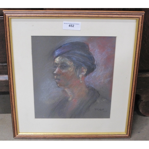 452 - DOREEN ROBERTS. A lady wearing a hat, signed, pastel, 12 1/2 x 10in; another watercolour by the same... 