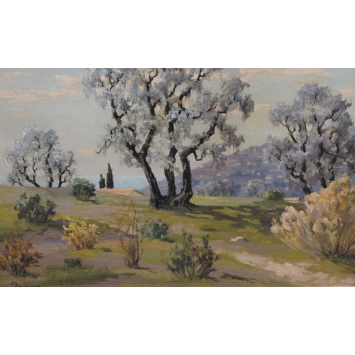 454 - ELY L'AUMONIER La Montaguette pres D'Augnon; and a French landscape with trees, signed, oil on canva... 