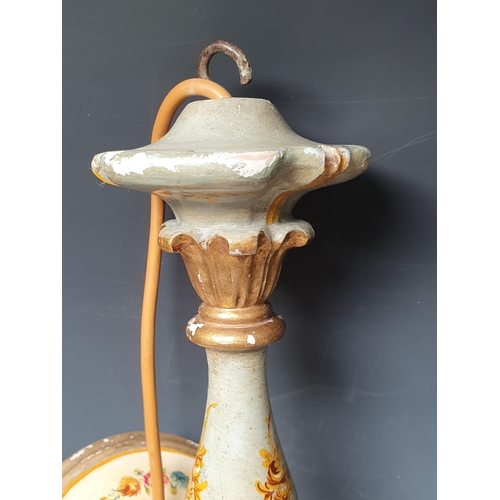 495A - A painted three branch Ceiling Light with floral and gilt decorations, 26