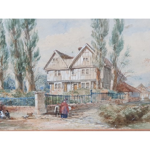 815 - English School Circa 1850, Street Scenes with Figures near Houses, watercolour with touches of white... 