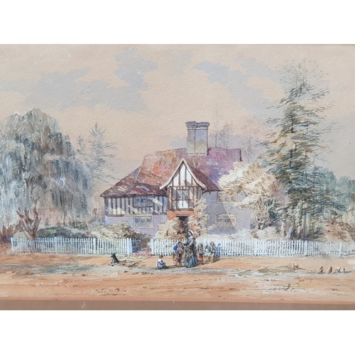 815 - English School Circa 1850, Street Scenes with Figures near Houses, watercolour with touches of white... 