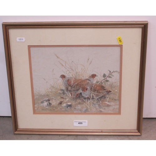 455 - RICHARD MATHER. 'Edge of the Stubble', signed and dated 1989, watercolour, 10 x 12in; an oil paintin... 